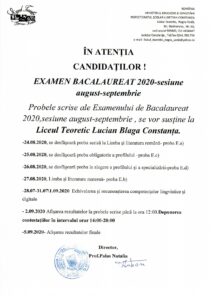centru examen bac 2020,sesiune august-septembrie